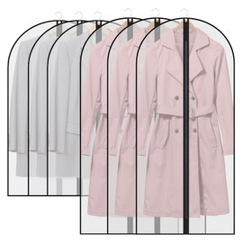 Garment Bags, 6PCS Clothes Dustproof Covers with Zip in Wardrobes, Translucent Waterproof Dress Shirts Covers Bag(60X100/60X120)