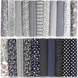 KAYNO 21 Pieces 24 x 25 cm Cotton Fabric Patchwork Square Printed Fabric Assorted Patterns Quilting Bundles Sewing Craft Floral Fabrics for DIY Handicraft Making, Black, Grey and Blue Series