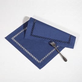 Placemats Set of 6 for Dining Table with Hollow Edge Design- Table Mats 12x 18 Inch, Cloth Place mats Machine Washable (Blue 6pcs)