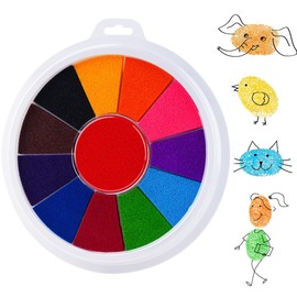 LONZIKP Ink Pad Fingerprint Children's Stamp Pad Non-Toxic Washable for DIY Birthday and Fabric Painting (12 Colours) (Colourful)