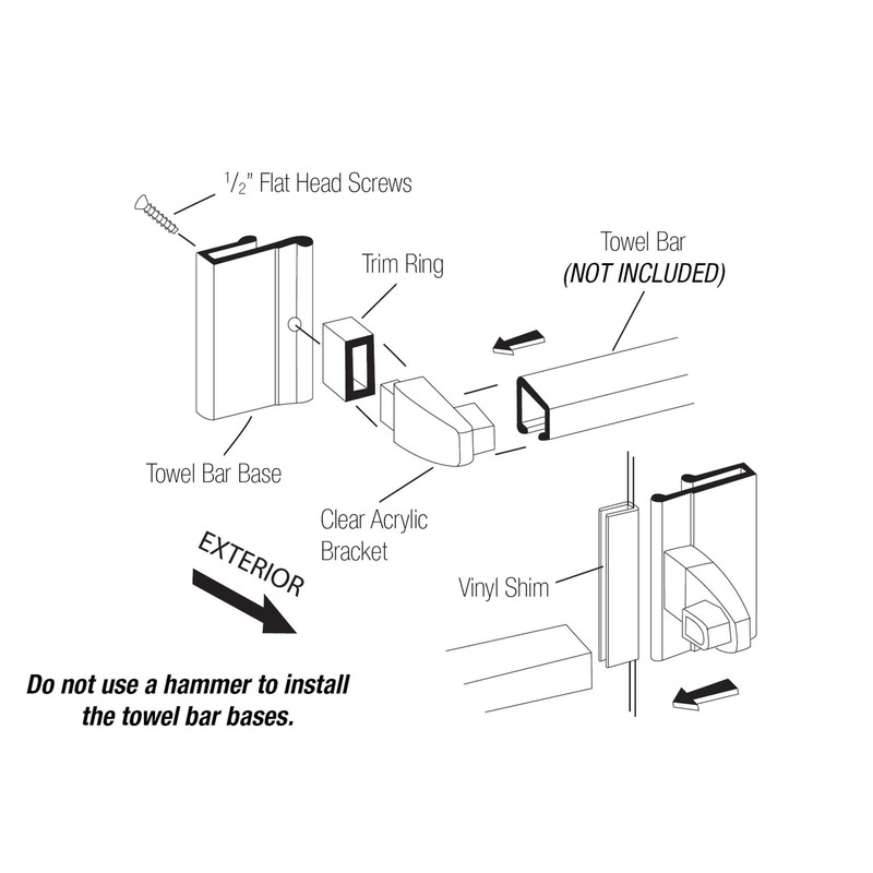 Basco ECPPCLC51SV Classic semi-frameless sliding shower door parts, Chrome