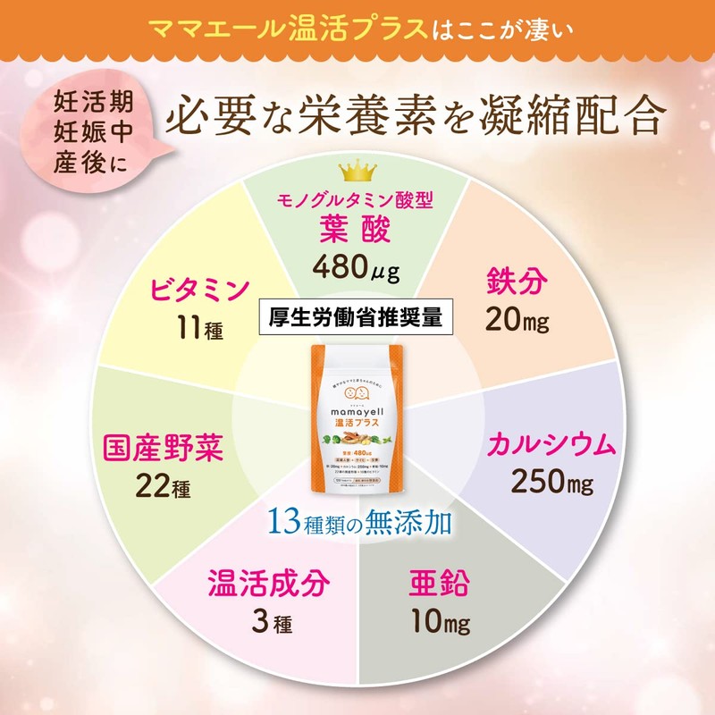 ママエール温活プラス 葉酸 高配合 480μg 妊婦 妊娠 産後 温活 サプリメント 鉄