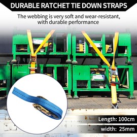 Hihaha Ratchet Tie Down Straps/Heavy Duty Tensioning Belts Motorcycle Trailer Trucks Cargo/Adjustable 800kg 1"x 3.2' / 1 Pcs Blue