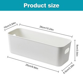 YZDZSW Plastic Storage Boxes, 4 Pcs Bathroom Storage Baskets, Plastic Storage Basket Kitchen Cupboard Organiser White Rectangle Bathroom Storage Box with Handles for Kitchen Home Bathroom