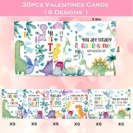 30pcs Dinosaur Valentines Cards for Class, Cute Funny Dinosaur Valentines Themed Valentines Day Cards Bulk, Valentines Classroom Exchange Gifts for School Party Favors, Valentines Candy Gift Tags