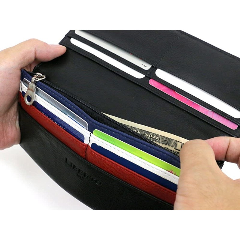 Liberto Edwin Men's Long Wallet, Large Capacity, PU Leather, Synthetic