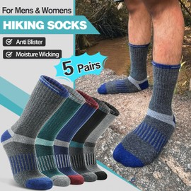 Merino Wool Hiking Socks for Women Men Thermal Warm Winter Crew Cozy Work Gifts Stocking Stuffers Socks for Women Men 5 Pairs (Dark,M)