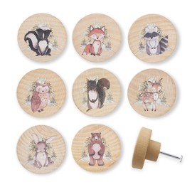 Lasyman 8Pack1.8 Natural Wood Nursery Dresser Cabinet Furniture Knobs Wooden Animal Cabinet Kids Cute Drawer Pulls