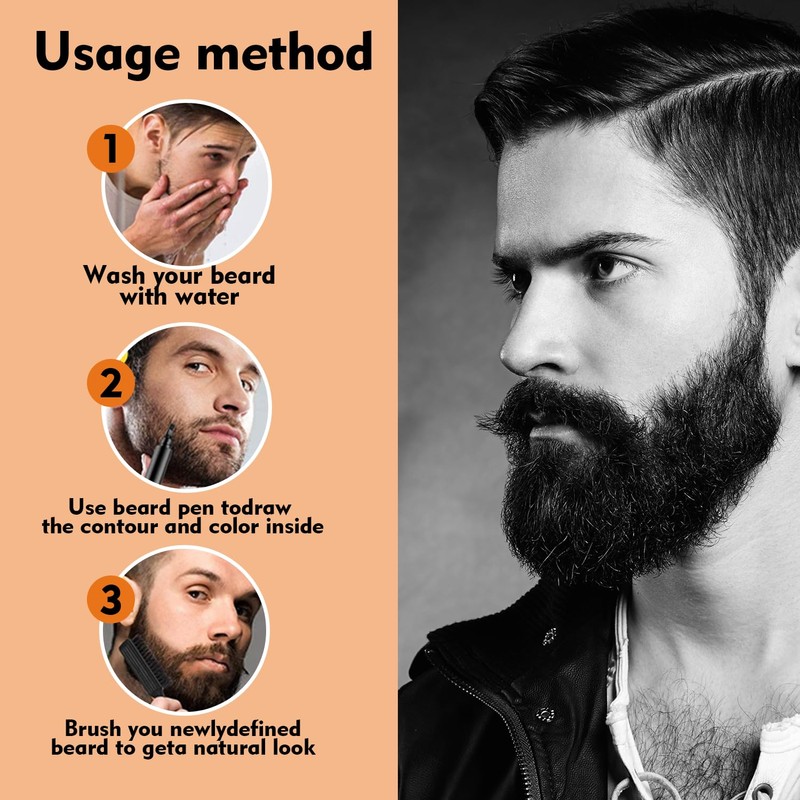 Beard Pencil Filler for Men (Black), Four-fork Tip Beard Styling