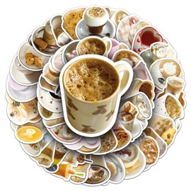 Pack of 50 Coffee Stickers Car Laptop Phone Guitar Skateboard Motorcycle Bicycle Coffee Stickers Set Vinyl Waterproof Aesthetic Stickers for Teenagers Children Adults