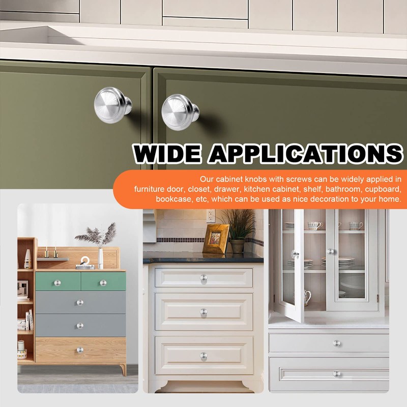 Tanstic 30 Pack 1.06 Inch Silver Round Kitchen Cabinet Knobs