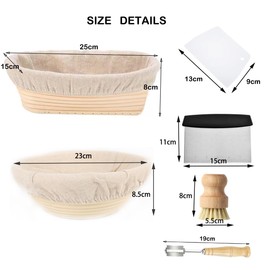 JETAINE Bread Proofing Basket Starter kit, 9Inch Round+10Inch Oval Banneton Proving Basket, Sourdough Bread Making Accessories with Liner+Bread Lame+Dough Scraper+Bamboo Brush, Baking Gifts for Baker