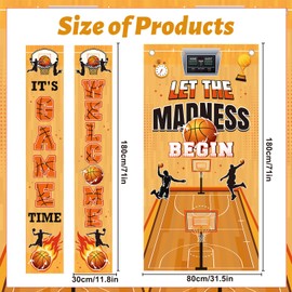 Inisajace Basketball Door Decorations for Home - 3PCS Madness Begin Banner Door Cover Decor, Basketball Game Time Large Front Porch Door Sign Supplies, Merch Backdrop for Party Office Home Holiday