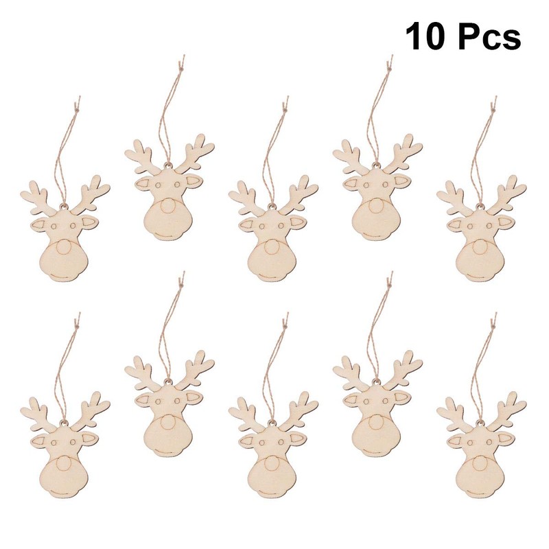 PRETYZOOM 10pcs Wooden Deer Head Ornament Christmas Blank Reindeer Hanging