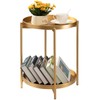 TeoKJ 2 Tier Gold Side Table, Folding Round Metal End