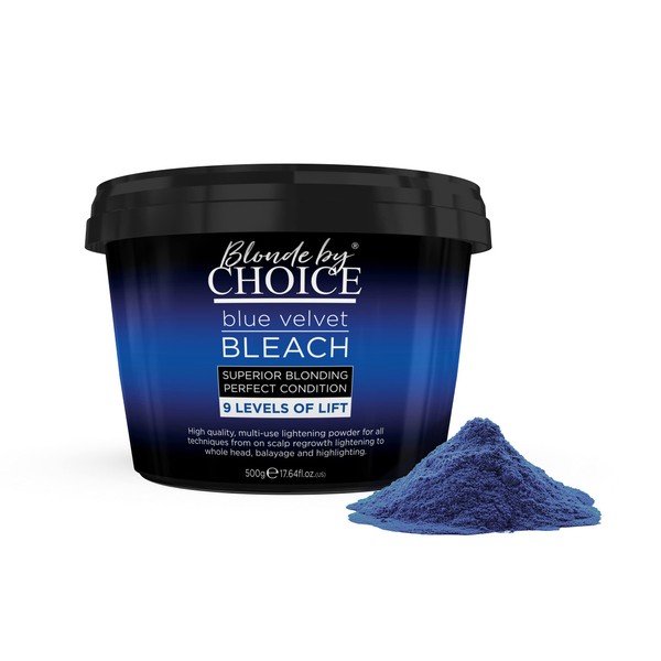 Professional Hair Bleach, Blonde by Choice Blue Velvet, Premium Hair Lightener, 9 Levels Of Lift, Inbuilt Blonde Toner, Perfect Bleach Hair Dye for Root Touch up, Highlights, Balayage, Ombre (500g)