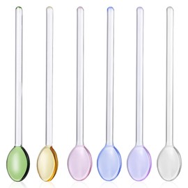 Glass Stirring Spoons Long Handle, 6-Pack Heat-Resistant Coffee Spoon for Drinks, Clear Aesthetic Tea Ice Cream Stirrers, Cocktail Swizzle Sticks Kitchen