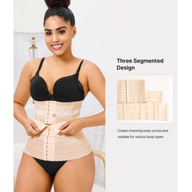 Nebility Waist Trainer for Women Corset Shapewear Tummy Control Segmented Waist Cincher Workout Girdle(Beige, M)
