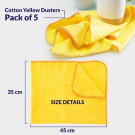 HOMESHOPA Yellow Dusters Cleaning Cloth, Jumbo Cotton Multi Purpose Absorbant Kitchen Towel Cloth for Polishing, Dusting, Household Furniture Window Car Cleaning, Washable Reusable, 35 x 45cm (5)