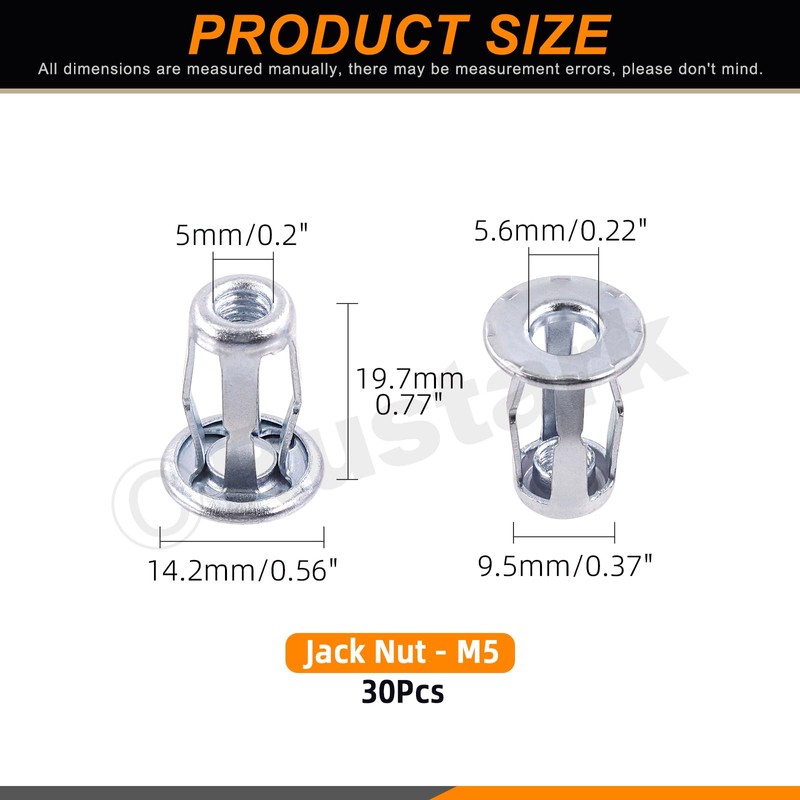 Rustark 30Pcs M5 Steel Jack Nuts Petal Nuts, Heavy Duty