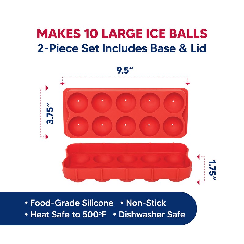 HIC Kitchen Cannonball Silicone Ice Cube Tray, Non-Stick, Makes 10