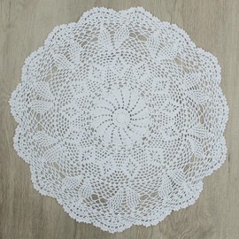 kilofly Handmade Crochet Cotton Lace Table Sofa Doily, Waterlily, White, 22 inch
