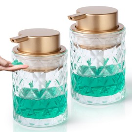 Bathroom Glass Soap Dispenser with Durable Rust-Proof Plastic Liquid Pump (Can't Foam) Hand Lotion Dispenser Antislip Shampoo Kitchen 10oz 2 Pack