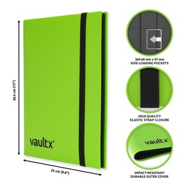 Vault X Notebook Folder, 9 Compartments, Trading Cards Folder, 360 Compartments with Side Opening for Playing Cards, for Collecting and Exchanging, Green