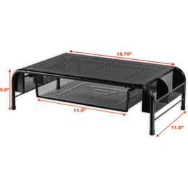 SimpleHouseware Metal Desk Monitor Stand Riser with Organizer Drawer