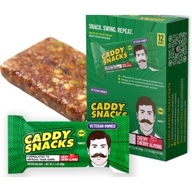 Caddy Snacks Chewy Cherry Almond – Healthy Snack Bars | Low Sugar | Vegan | Gluten Free | On-the-Go Golf Snack | 2.1 oz Bars, 12 Count