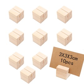 YIXINLYMY Wooden Card Stand, Memo Stand, Card Holder, Pack of 10, Natural Wood, Memo Clip, Photo Holder, Card Stand, Business Card Holder, Table Number Holder, Desk Supplies, Stationery (Square)