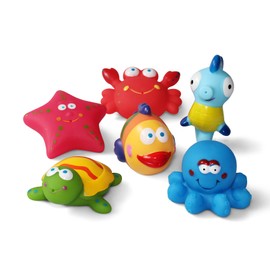 JAYSRIS Bath Toys Floating Bath Fish,Starfish,Sea Horses Toys(6PCS) with Storage Bag,Sea Creature Bath Toys,Baby Soft Bath Time Toys,Preschool Animal Bath Toys and BathtubToys for Toddlers