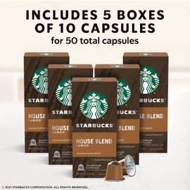 Starbucks by Nespresso Medium Roast House Blend Coffee (50-count single serve capsules, compatible with Nespresso Original Line System)