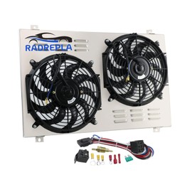 RADREPLA CU718 Aluminum Radiator Shroud with Electric Fan for Chevy 1977-1982 Corvette 5.0L 5.7L V8 Gas 2x12" Fans Thermostat Relay Kit 1978 1979 1980 1981 77 78 79 80 81 82