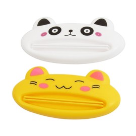2 Pcs White Yellow Plastic Panda Cat Shaped Toothpaste Squeezers