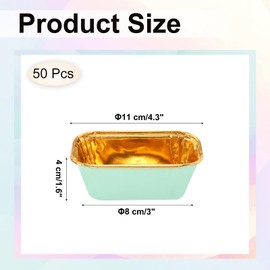 sourcing map 50 Pcs Single-Sided Aluminum Foil Cupcake Liners, Greaseproof Muffins Baking Cupcakes for Wedding Birthday Party Decoration, Light Green (Rectangle)
