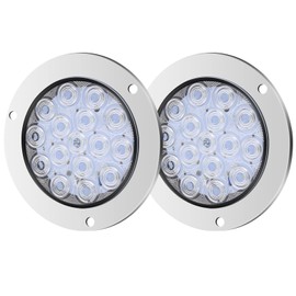 Aoling 12 V 24 V Round Truck Tail Lamp LED Reverse Lamp for Trailers, Trucks, Light Trucks, etc., Suitable for Daylight, White, Equipped with 16 LEDs, Electroplated Patterned Lenses, Set of 2