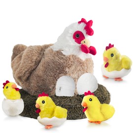 Youthfuljive 9 in 1 Chicken Stuffed Animal Set, Stuffed Chicken Plush Toys for Kids, Egg Laying Hen with Zippered Belly, Baby Chicks Plush Chickens, Eggs and Coop for Girls Boys Birthday Easter