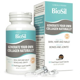 BioSil Cápsulas líquidas por factores naturales, generador de colágeno vegano, sin OMG, 60 cápsulas