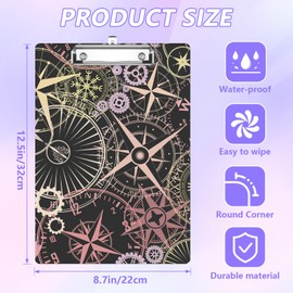 Mechanical Compass Clipboard, Decorative Clip Board A4 Standard Size 8.5" x 12.5" for Nurses, Students, Office, Cute Plastic Clipboards.