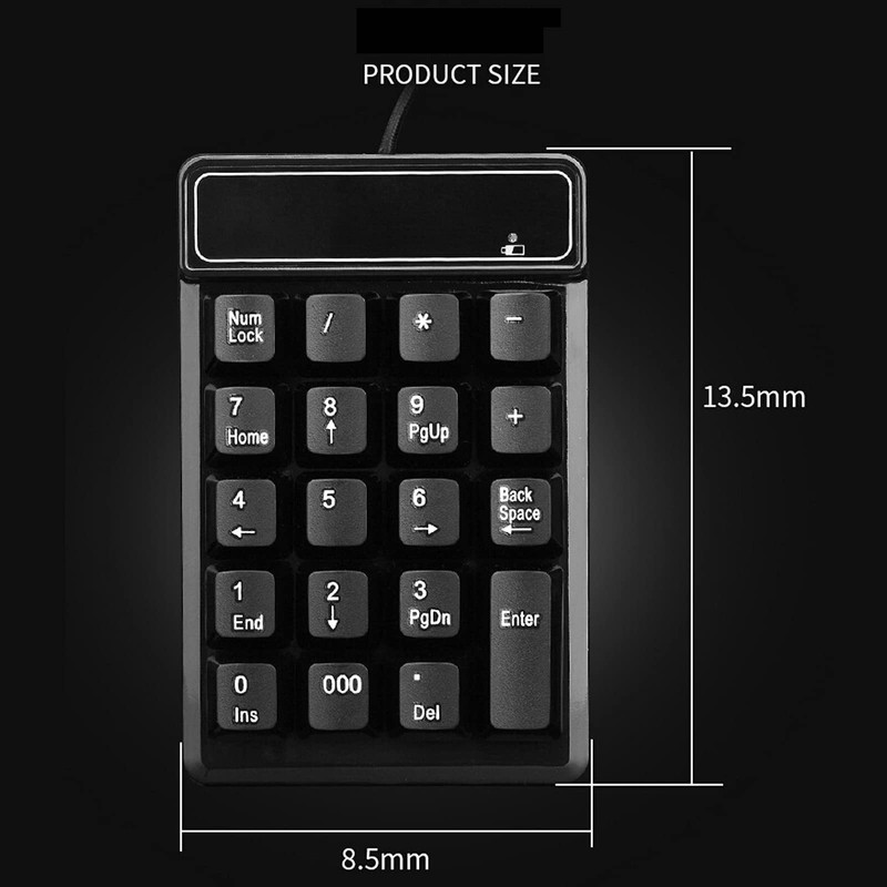 Bewinner Wired Numeric Keypad, 19 Keys Portable Slim Splashproof Waterproof
