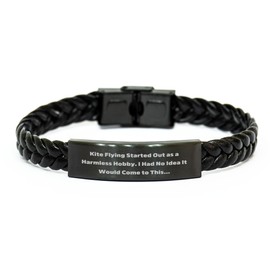 Kite Flying Enthusiasts Gift, Braided Leather Bracelet Quote Gift for Him Her, Birthday Unique Gifts, Gifts from Friends, Gifts for Kite Flying, Kite Flying Started Out As A Harmless Hobby.