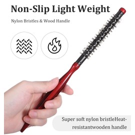 Small Round Brush, Round Beard Brush, 28 cm, Professional Styling Brush Made of Nylon and Wood for Blow-Drying, Curls and Beard Care with Ergonomic Handle, Ideal for Short Hair and Precise Styling