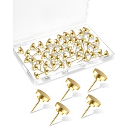 eZAKKA Push Pins, 50 Pcs Metal Thumb Tacks for Cork Board Wall Pins for Photo Hanging, Feature Wall, Travel Map, Bulletin Board, Office or Home, Golden