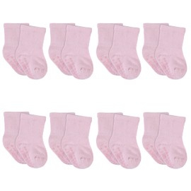 Gerber Baby Girls 8-pack Wiggle-proof Jersey Crew Socks, Light Pink, 2-3T US