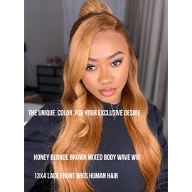 Domiso Glueless Wigs Human Hair Pre Plucked Pre Cut 13X4 Lace Front Wigs Human Hair Brown to Blonde New Body Wave Wigs Updated Twisted Wave Wear and Go Glueless Wigs with Elastic Band 20 Inch