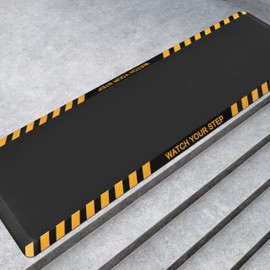 FEATOL Anti Fatigue Mat for Industrial with Warning, Ergonomic Standing Work Mats for Floor, Black with Watch Your Step- Safety for Public, Workshop, Stairs (2, 20x32x9/10-Inch)