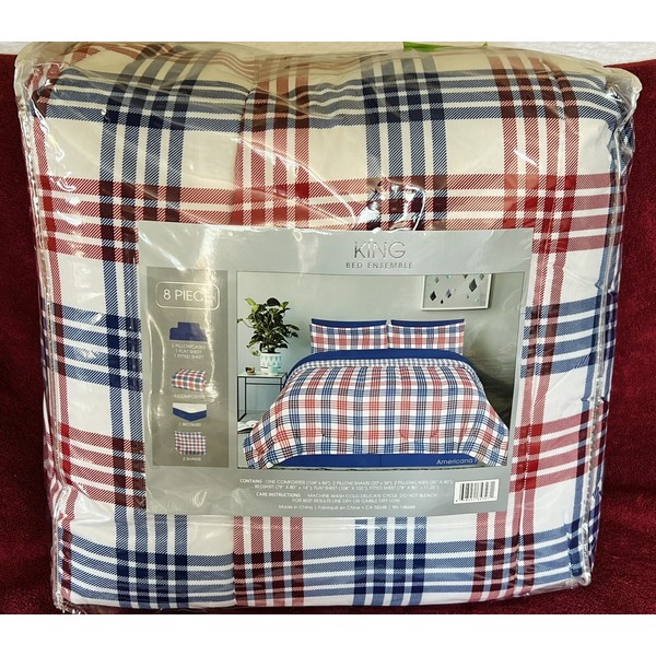 Americana Plaid 8-Piece King Comforter Set New