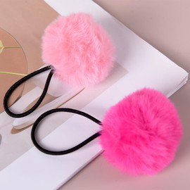 4 pcs Pom Pom Hair Ties Fluffy Elastic Hair Ties Hair Accessories for Girls Pink Scrunchie Ball Hair Ties Bows Stretchy Nylon Hairbands
