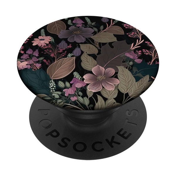 Pink and Purple Flowers on Black Dark Floral PopSockets with